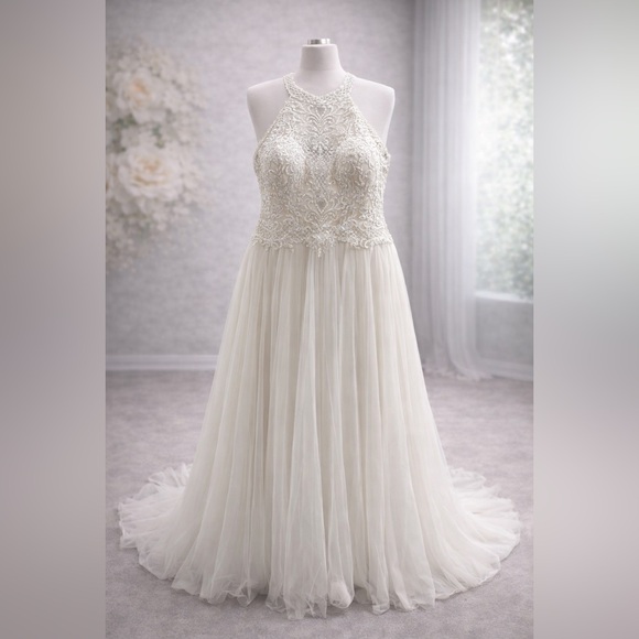 Allure Bridals Dresses & Skirts - Allure Bridals Wedding Dress – Size 16 – Lace Bodice, Tulle Skirt, Small Train
